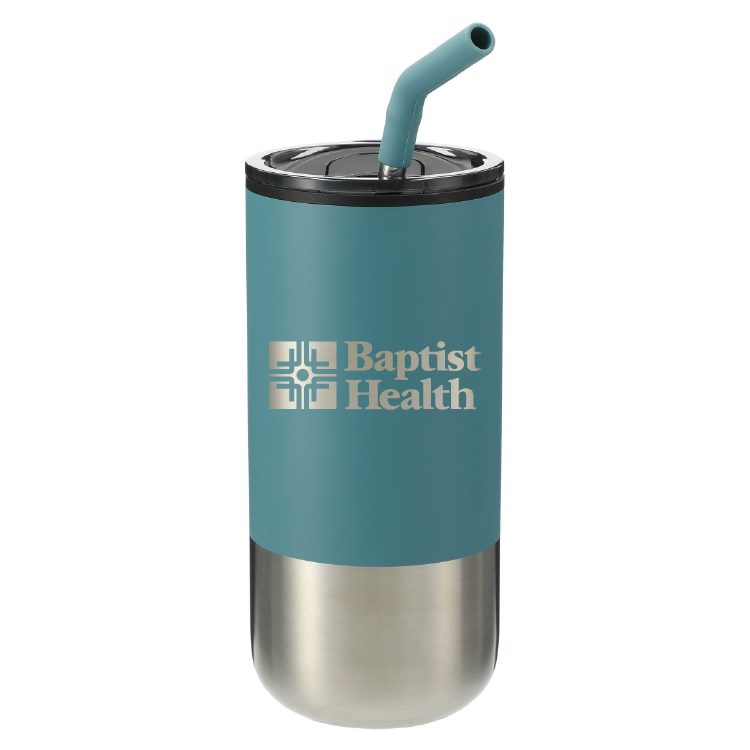 16 oz Stainless Steel Tumbler with Straw